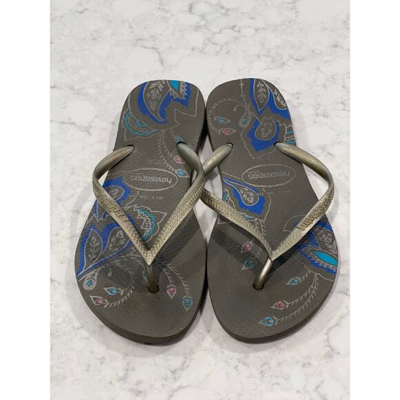 Havaianas Women’s Slim Flip Flops Sandals Size‎ 6 Gray Beach Coastal Resort City - Picture 1 of 7